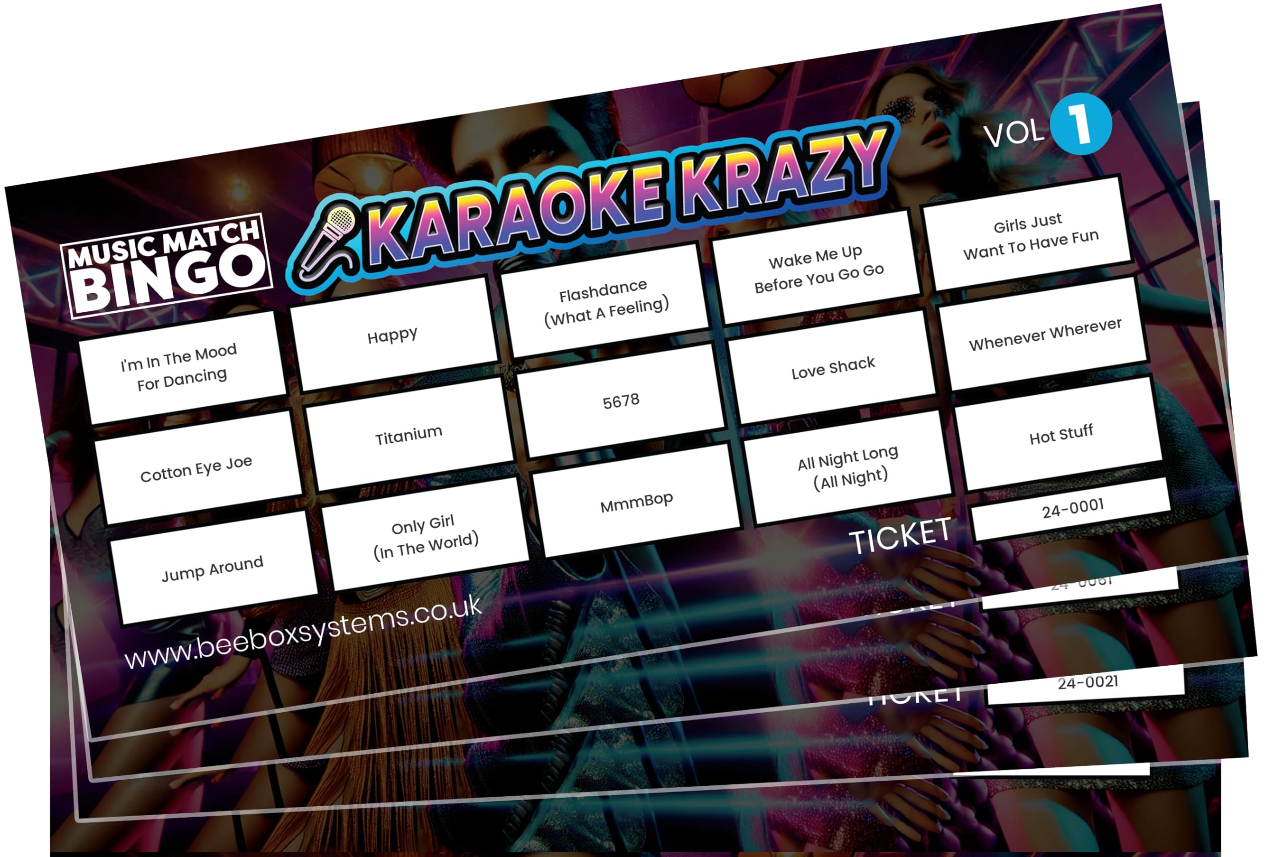 BeeBox Music Match Bingo Game Tickets, 120 Tickets Per Pack (Karaoke Krazy Vol1)
