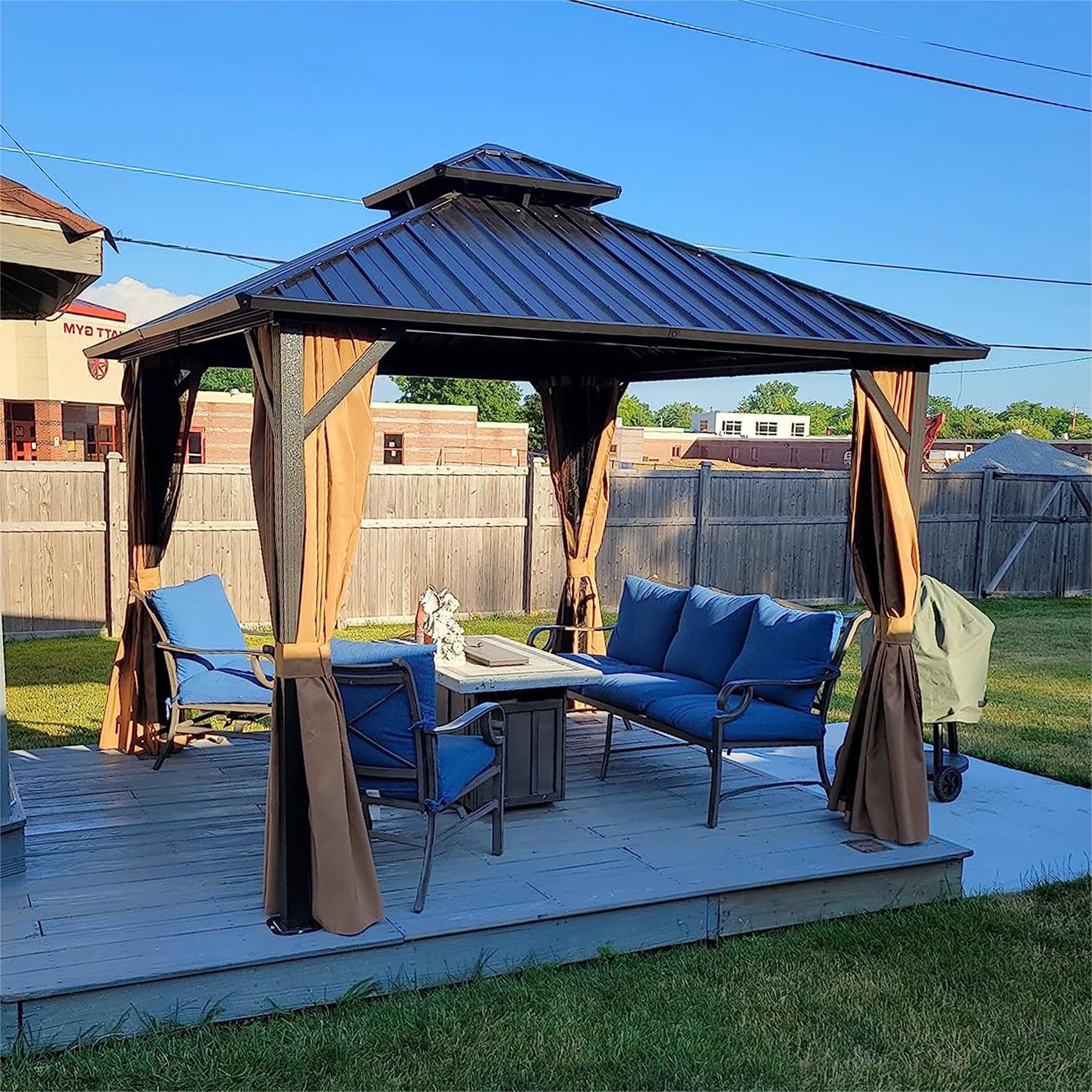 Photo 1 of *PARTIAL SET - See Clerk Notes*
Domi 10' x 10' Hardtop Gazebo Permanent Metal Gazebo with Galvanized Steel Double Roof, Curtains and Netting for Party, Wedding, Outdoor Dining, Patio, Backyard, Brown