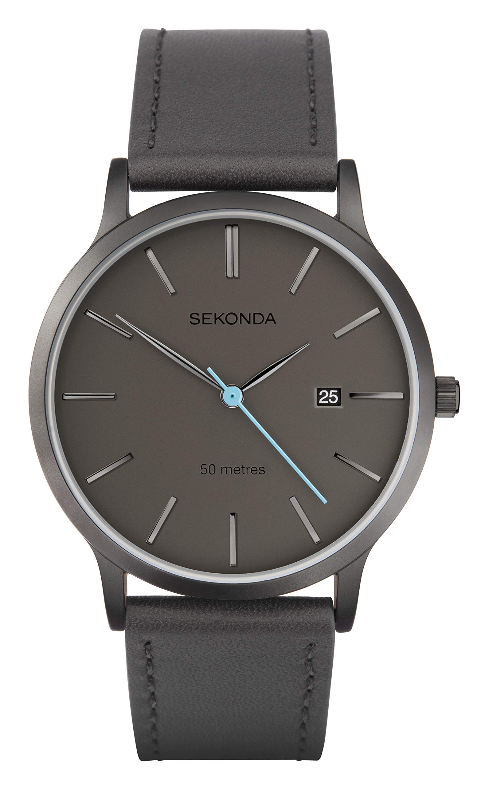 Sekonda Bergen Mens 39mm Quartz Watch in Grey with Analogue Date Display, and Grey Leather Strap 1844