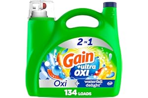 Gain Ultra Oxi Liquid Laundry Detergent, Waterfall Delight Scent, 194 fl oz, 134 Loads, Freshness + Odor Fighting, High Efficiency Washing Machine Liquid Cleaning Soap