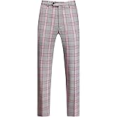 Mens Classic Suit Pants Straight Fit Modern Formal Dress Pants Separate Trousers for Men US Size 29W x 30L Plaid Light Pink