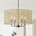 Rattan Wicker Drum Chandeliers For Dining Room, 4-Light Bohemian Hand-Woven F - View #10