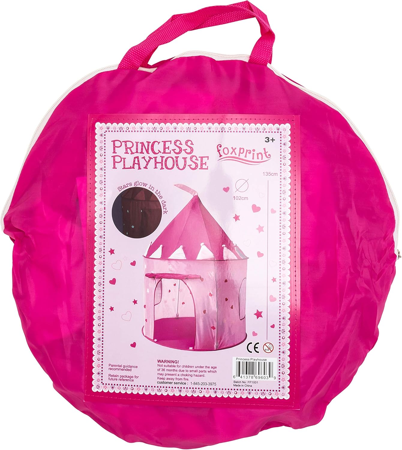 FoxPrint Princess Castle Play Tent With Glow In The Dark Stars, Conveniently Folds In To A Carrying Case, Your Kids Will Enjoy This Foldable Pop Up Pink Play Tent/House Toy For Indoor and Outdoor Use: Toys & Games