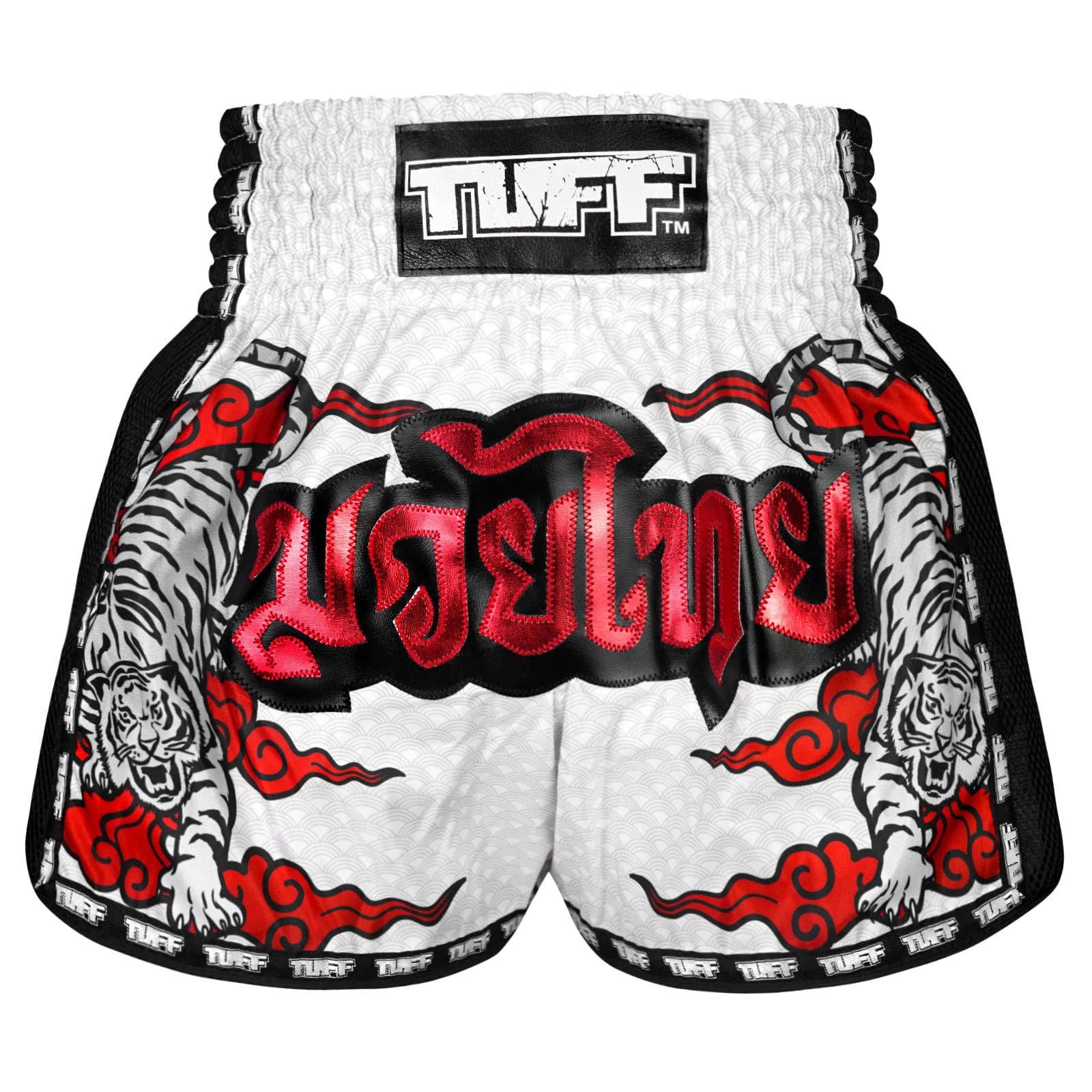 Photo 1 of Tuff Sport Retro Muay Thai Shorts Boxing Shorts Classic Slim Cut MMA Kickboxing Workout Set Clothing Training (L, TUF-MSC121-WHT)