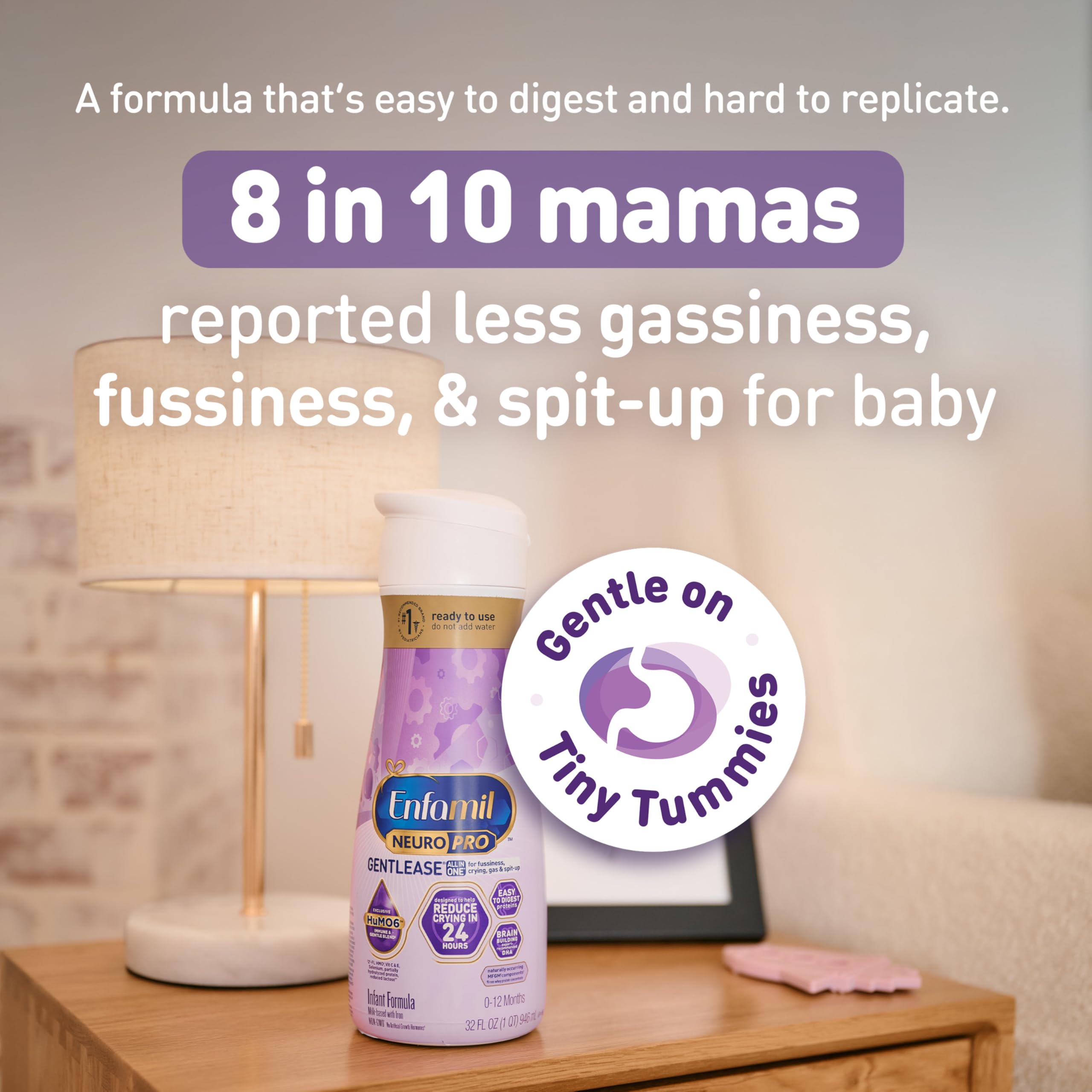 Enfamil NeuroPro Gentlease Baby Formula, Brain Building DHA, HuMO6 Immune Blend, Designed to Reduce Fussiness, Crying, Gas & Spit-up in 24 Hrs, Ready-to-Feed Infant Formula, Liquid, 32 Fl Oz (6 Count)