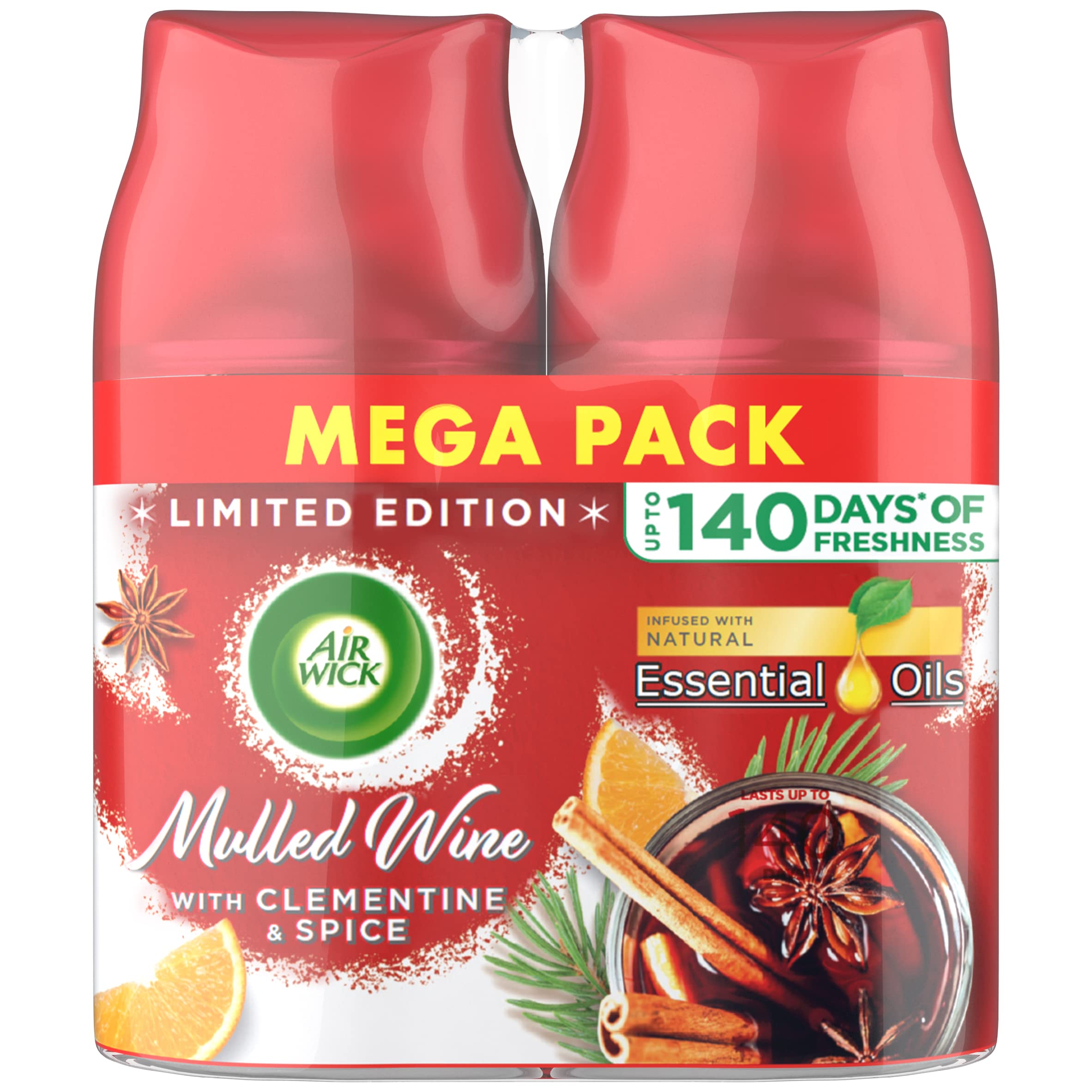 Airwick Freshmatic Autospray Twin Refill Mulled Wine Scent, Cinnamon, 250 ml, Pack of 2