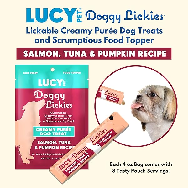 LUCY PET® DOGGY LICKIES™ SALMON, TUNA & PUMPKIN RECIPE CREAMY PURÉE DOG TREAT 4OZ
