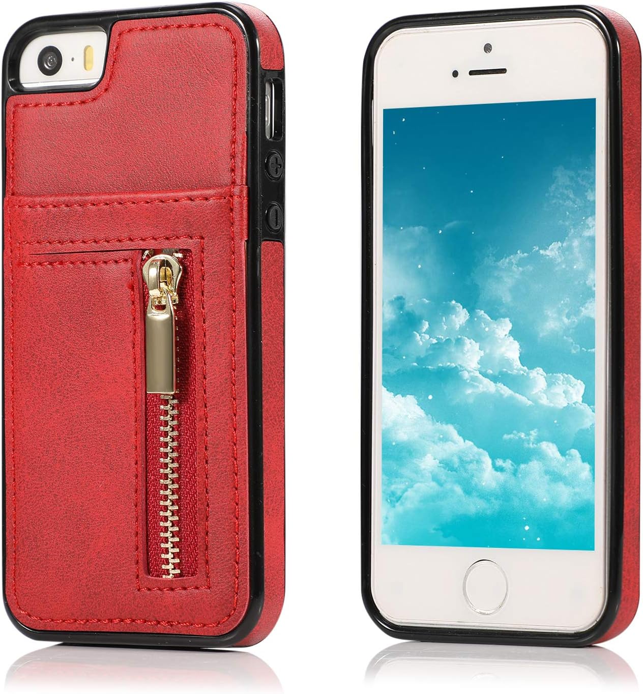 iPhone SE Case, iPhone 5 5S Case, Card Holder Zipper Pocket