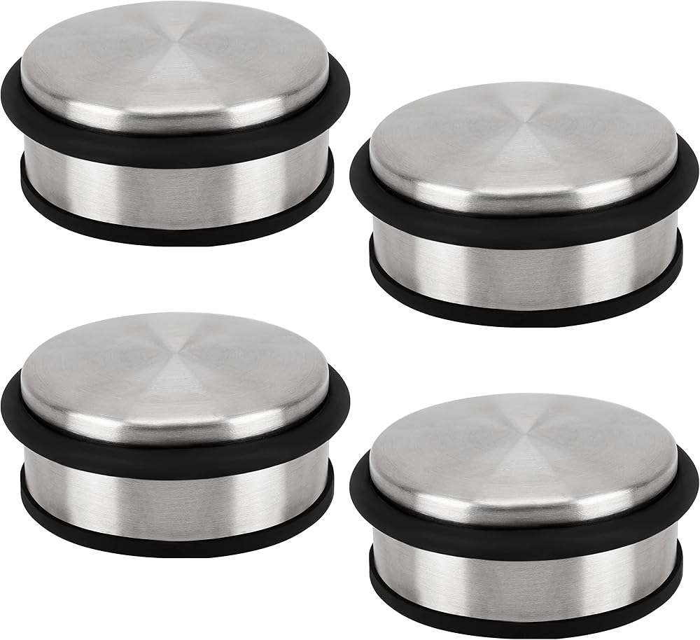 BELLE VOUS 4x Stainless Steel Floor Door Stoppers Heavy Duty Anti Slip 10cm
