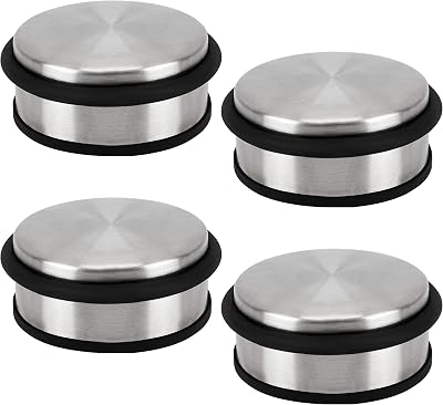 BELLE VOUS 4x Stainless Steel Floor Door Stoppers Heavy Duty Anti Slip 10cm