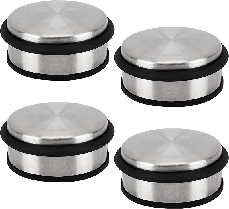 BELLE VOUS 4x Stainless Steel Floor Door Stoppers Heavy Duty Anti Slip 10cm
