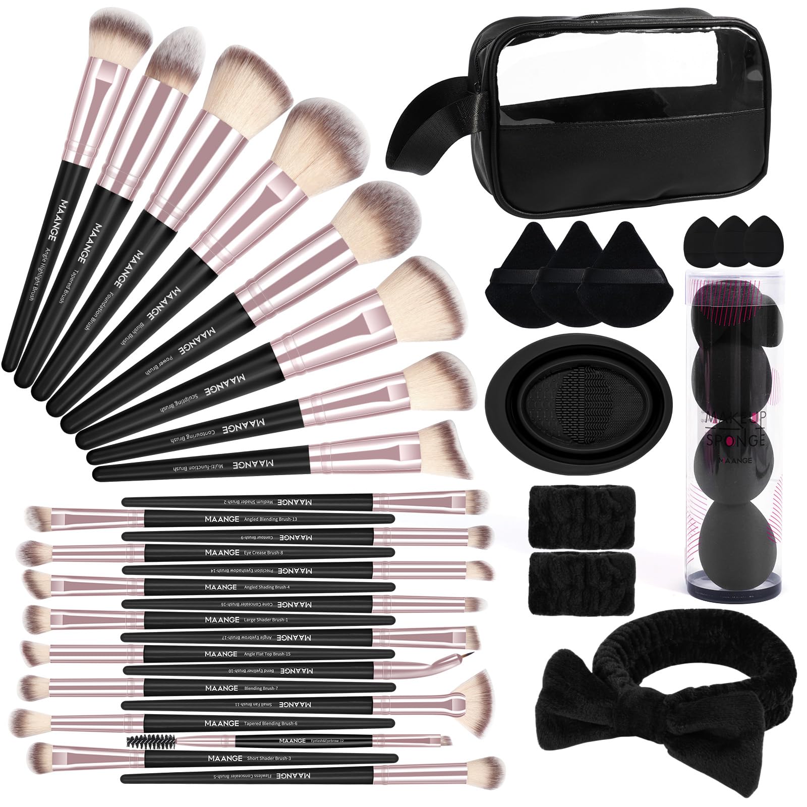 MAANGE Makeup Brushes 42 Pcs Makeup Tool Set, Multi-functional Brushes Kit Premium Synthetic Brush Make up Brush Set for Women, Black