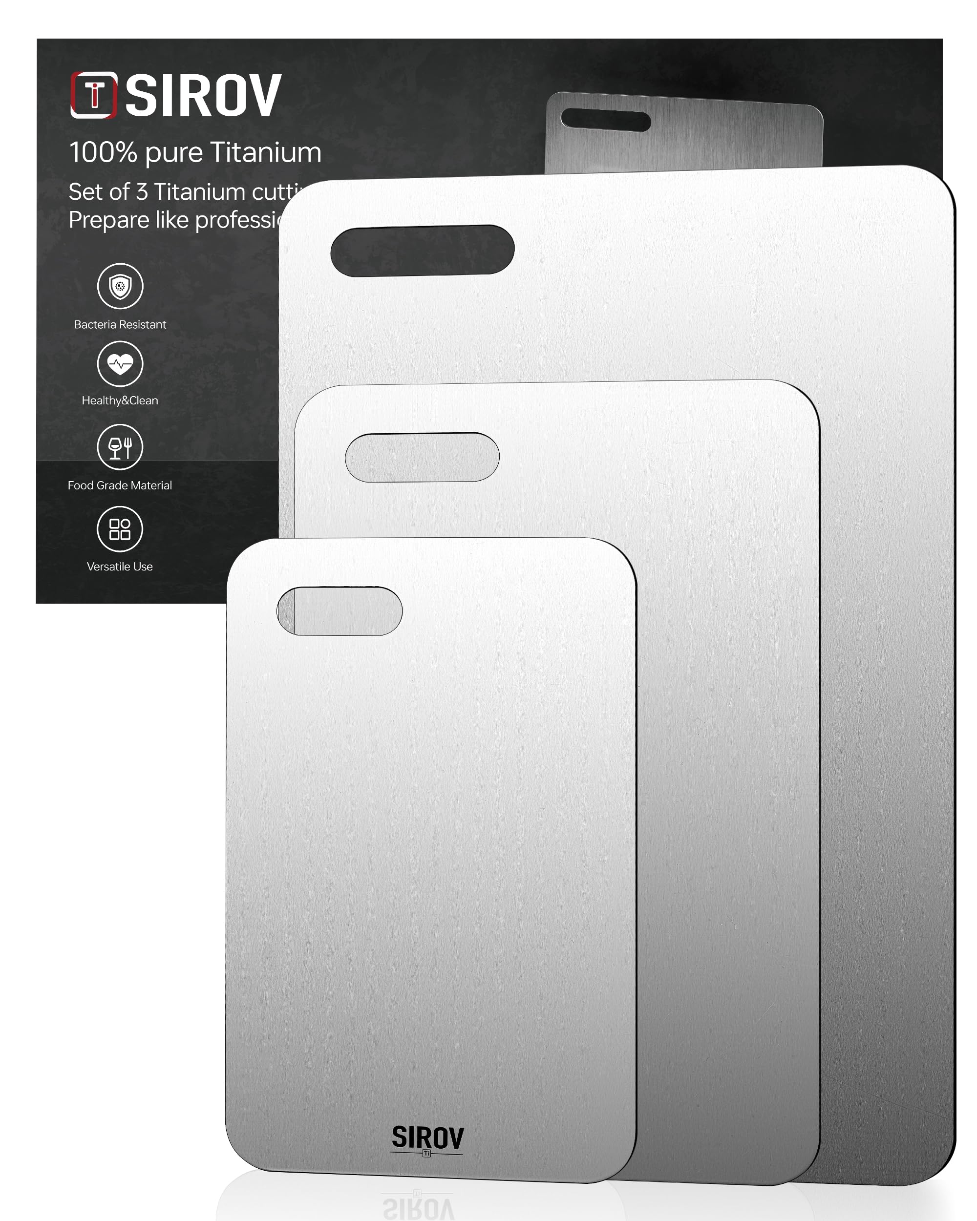 Photo 1 of Titanium Cutting Board Set of 3, Premium Pure Titanium Chopping Boards for Kitchen, Non-Toxic & Dishwasher Safe for Meat, Fruit, and Vegetables (3PCS)