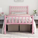 Yaheetech 3ft Single Metal Bed Frame with Headboard Footboard Pink