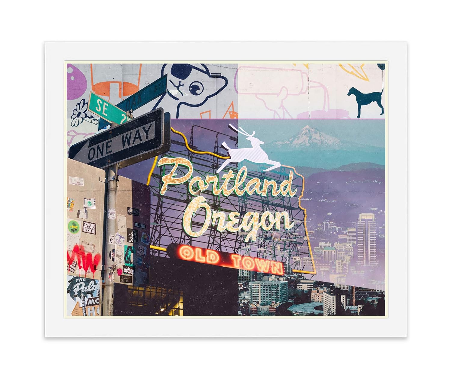 Portland Oregon Collage Vintage Urban Skyline Photography Print, Unframed, Home and