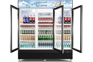 VELIETA Commercial Beverage Refrigerator, 75" W 60 Cu. Ft. Commercial Drink Fridge, Display Refrigerator with 3 Glass Door, Commercial Display Fridge with 12 Adjustable Shelves, for Shop, Restaurant, Bar