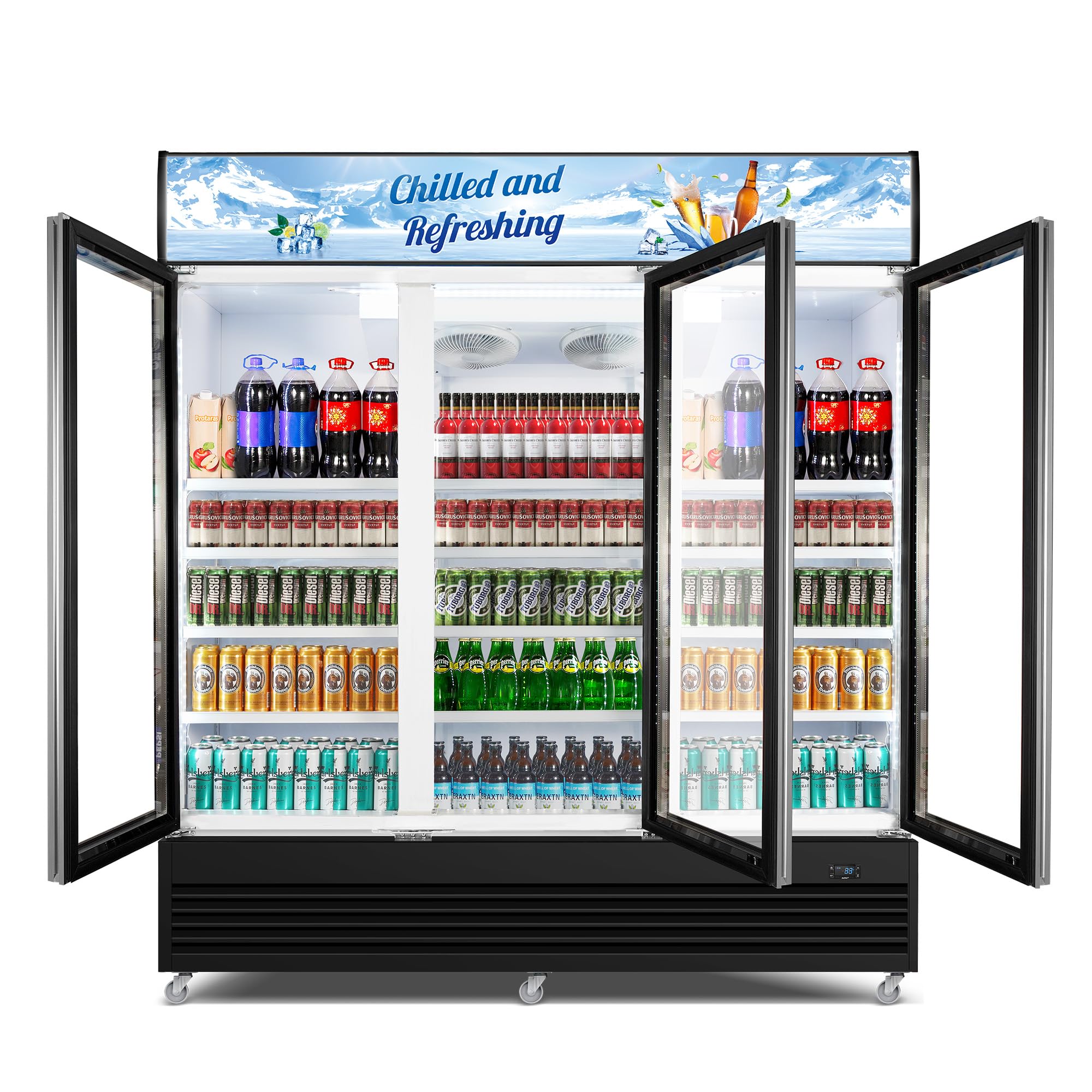 Photo 1 of *********The middle door's glass is broken.
It's factory sealed.*********Commercial Beverage Refrigerator, 75" W 60 Cu. Ft. Commercial Drink Fridge, Display Refrigerator with 3 Glass Door, Commercial Display Fridge with 12 Adjustable Shelves, for Shop, Re