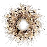 Fall Wreath for Front Door 24 Inch Fall Door Wreaths, Large Autumn Wreath with Berry Pinecones and Raffia, Grapevine Decor for Door Wall Window Home and Halloween Christmas Thanksgiving Decoration