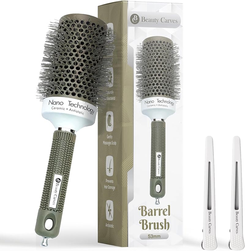 Beauty Carves Round Hair Brush 53mm Thermal Ceramic Nano Ionic Volume +2 Clips
