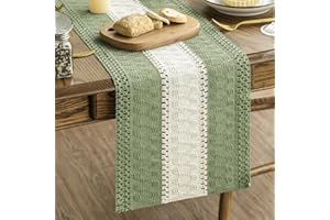 Artoid Mode Light Green Farmhouse Rustic Table Runner, Seasonal Hollow Kitchen Dining Table Decoration for Home Party Decor 1