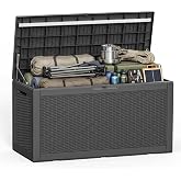 GYMHILL 190 Gallon Outdoor Storage Box Waterproof Lockable Deck Box, Black | Resin Outside Storage Bench, for Patio Furniture Cushion Pool Float Porch Garden Tool, UV Resistant, Easy Assembly