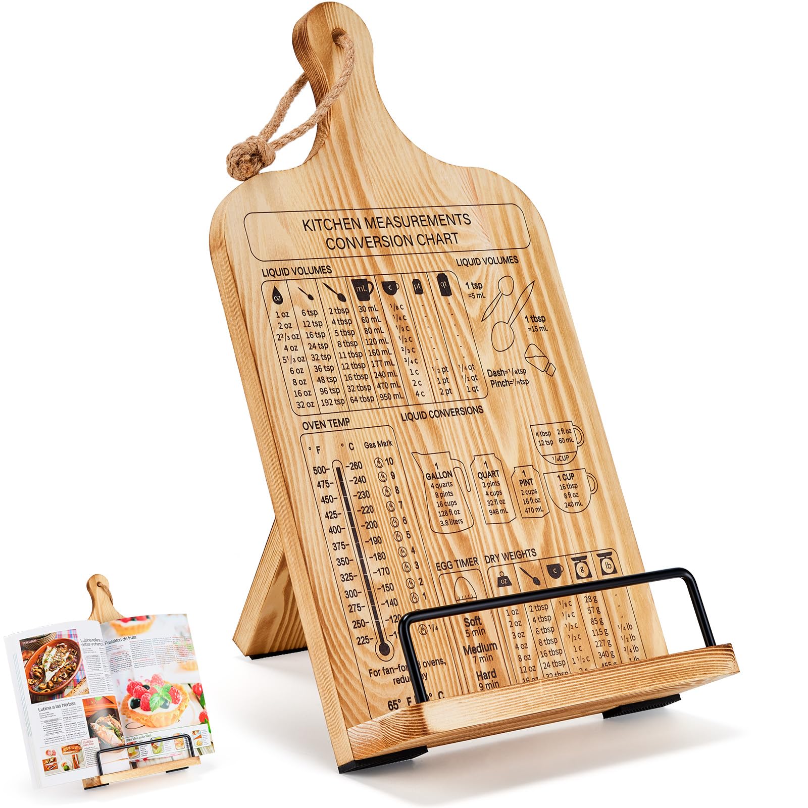 Book Stand Holder, Wooden Recipe Book Stand, Cookbook Stand for Kitchen Counters, Foldable Hangable Cookbook Holders for Display Stand, Rustic Cook Book Holder Stand