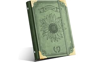 Ovesmusl Sunflower PU Leather A5 Binder 6 Ring Refillable Journal Cover No Inserts A5 Planner Binder Loose Leaf Binder for Notebook 5.7”x8.3” with Elastic Closure, Green