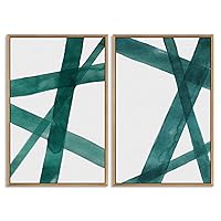 SIGNWIN Framed Wall Art Print Set Intersecting Lines Blue Green Colors Geometric Shapes Illustrations Modern Art Contemporary Dramatic Dark for Living Room, Bedroom, Office - 16