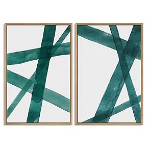 SIGNWIN Framed Wall Art Print Set Intersecting Lines...