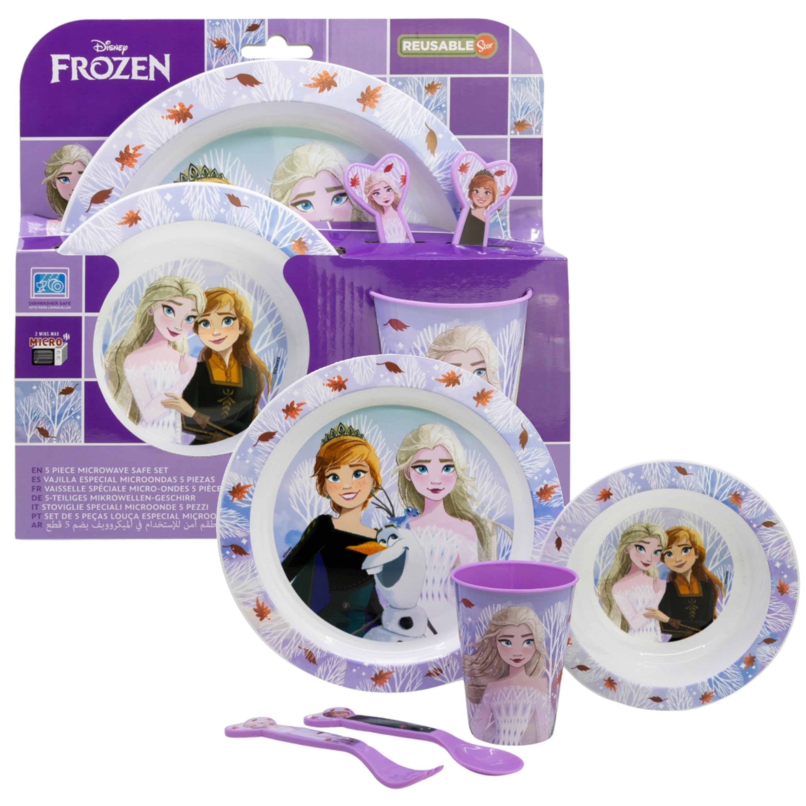5PCs Frozen Reusable Dinnerware Set - 260ml Cup, Stacking Bowl, Plate, Fork and Spoon, BPA Free Children Microwave Tableware Cutlery Set 4+Years