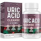 Yonrave Uric Acid Cleanse & Detox - Tart Cherry Capsules, Celery Seed Uric Acid Supplement – Kidney, Joint and Sleep – 90 Veggie Capsules（1 Bottle）