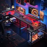 Bestier 106.5CM L-Shaped Gaming Desk RGB Lights 3 Outlets 2 USB Ports view 4