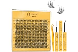 QUEWEL Cluster Lashes Kit, Wispy Lash Clusters Natural Look Super Thin Band Eyelash Clusters with Lash Bond and Seal and Twee