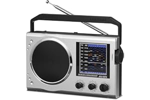 JEUJUG Portable AM FM Radio, 9 Band Shortwave Radio with 40 Inch Extra Long Antenna Best Reception,Adjustable Treble & Bass Radio,Battery Operated by 3 D Cell Batteries or AC Power, Large Knob Silver