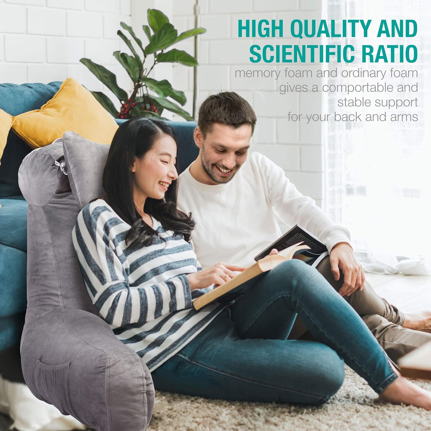 Vekkia Bed Rest Reading & Neck Pillow, Bonus Multifunction Detachable Pillow, Ergonomic Design. Perfect Back Support for Adults Reading/Watching TV/Sitting in Bed - Extra Foams Incl. Large- 23.5': Home & Kitchen