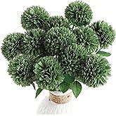 Floroom 12pcs Emerald Green Faux Silk Mums Artificial Flowers Bulk Fake Chrysanthemums with Stems for DIY Wedding Table Centerpieces Floral Arrangements Vase Fillers Home Decorations