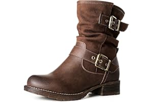 GLOBALWIN Women's 21YY07 Fur Booties Fashion Combat Ankle Boots For Women