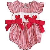MoZiKQin Baby Girl 4th of July Outfit Newborn American Flag Bubble Romper Bowknot Ruffle Bodysuit Smocked Baby Clothes
