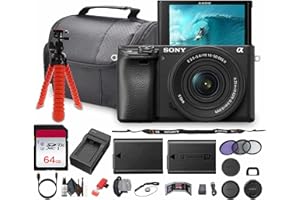 Sony a6100 Mirrorless Camera with 16-50mm f/3.5-5.6 II Lens (ILCE6100KB) + 64GB Memory Card + NP-FW50 Battery + Camera Bag + Charger + Flexible Tripod + Cleaning Kit + HDMI/Micro Cable + More