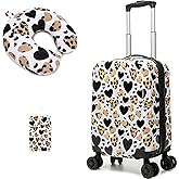 Inprof Kids Luggage with Spinner Wheels Carry on Suitcases for Girls 2 Piece Luggage Sets 16" Toddler Suitcase for Kids Rolling Suitcase Airline Approved (Brown Leopard)