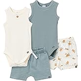 Modern Moments by Gerber baby-boys Ribbed 4-piece Sleevless Bodysuit & French Terry Short Set
