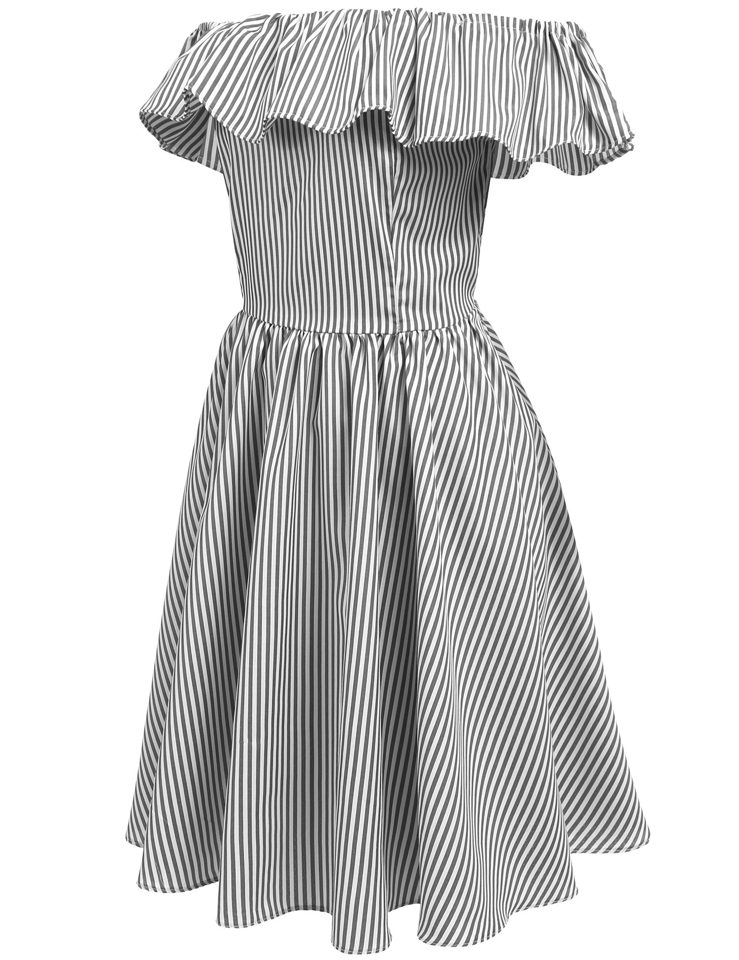 Meaneor Women\'s Casual Backless Off Shoulder Ruffle Striped Pleated Dress