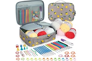 GMAK 59 PCS Crochet Kit for Beginners Adults, Crocheting Sets Include Yarn, Hooks and Tools, Portable Crochet Starter Kit for Making Variety Projects Crocheting Supplies, Grey Lemon
