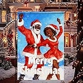 HOMETITUTE Black Santa and African American Mrs Claus Dancing Merry Christmas Garden Flag 12x18 Inch Couple Holiday Yard Banner Double Sided Seasonal Outdoor Winter Decoration for Porch Lawn Patio