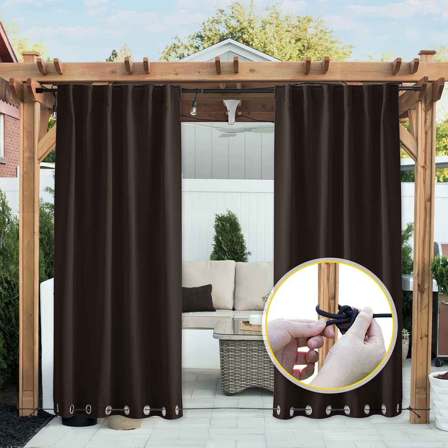 Outdoor Curtains - NICETOWN 2 Panels Weighted Blackout Curtains Patio Waterproof Outdoor Curtains, Thermal Insulated Top & Bottom Grommet & Back Tab Wind-Break Drapes Privacy for Pergola, W52 by L95, Coffee