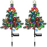 Baquler 2 Pcs Solar Christmas Tree Garden Stake Lights Outdoor Christmas Tree Yard Decorations Multicolor Solar Stakes for Pathway Lawn Patio Xmas Ornament (Vibrant Style)