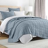 HORIMOTE HOME 100% Cotton Quilt Set Queen Size, Adriatic Blue Pre-Washed Bedspreads Coverlet Set in Geometric Pattern, Cozy Lightweight Stitching Decorative Bedding Cover with 2 Shams for All Season