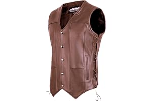 Deckra Classic Men's Genuine Leather Vest - Timeless Style Laceup Motorcycle Riding Biker Vest Club