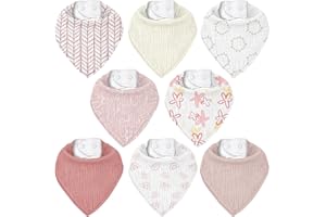 CIVARUA KIDS Muslin Baby Bibs 8 Pack, Baby Bandana Drool Bib for Drooling and Teething, Cotton Soft Absorbent for Girls Boys