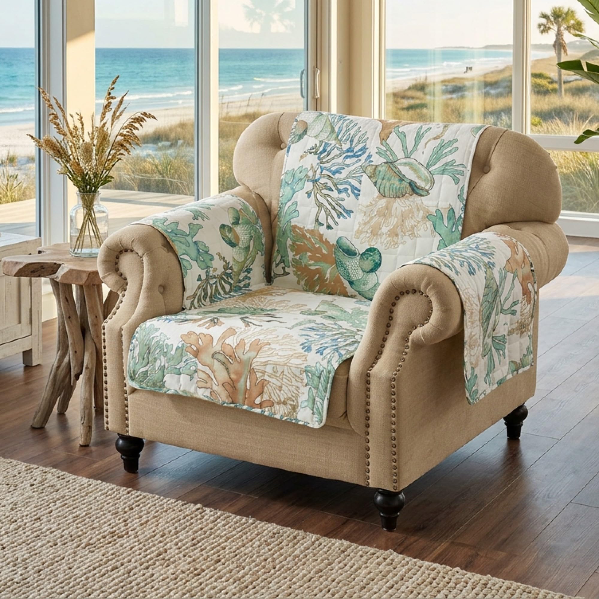 Barefoot Bungalow Furniture Protector Slipcover, Polyester, Jade, Arm Chair